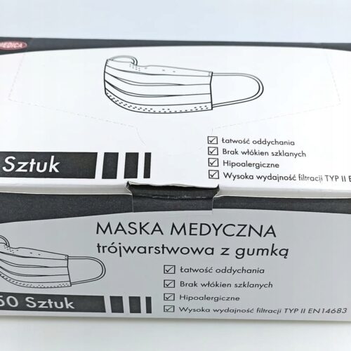 MEDICA Maseczka chirurgiczna medyczna 3 warstwy 50 szt. CZARNE
